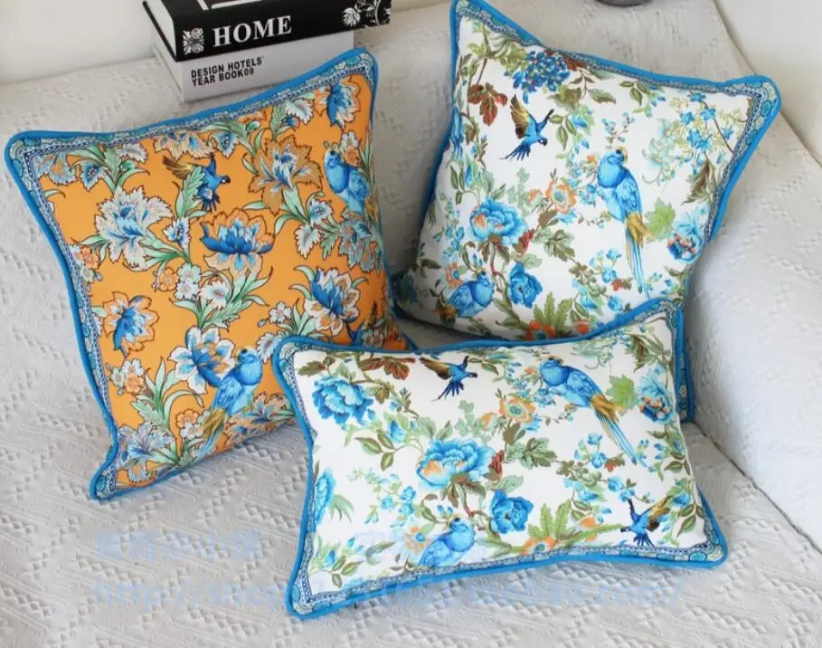 Europos stiliaus sielovados dvipusis spausdinimas poliesterio, medvilnės drobės gėlių ir paukščių namo gyvenamasis kambarys su sofa-bay lange pillowcas