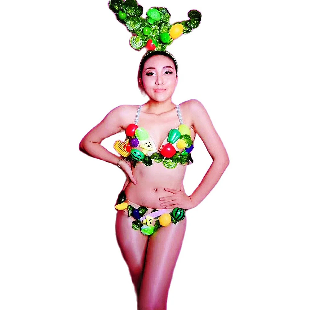 Žalia Vaisių Ir Daržovių Modelio Trimatės Apdailos Bikini Trijų Dalių Kostiumą Asmenybės Veiklos Kostiumas Ponios