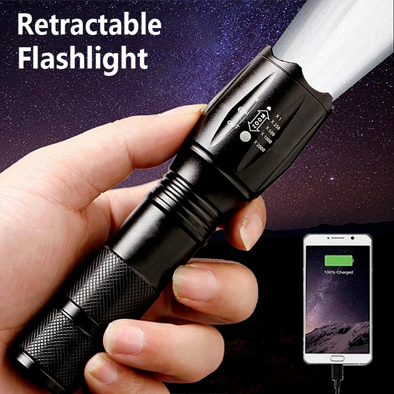 Galinga T6 LED Žibintuvėlis Aliuminio Lydinio Zoom Žibintuvėlis Nešiojamas Žibintuvėlis USB Įkrovimo Lauko Kempingas Taktinis Flash Šviesos