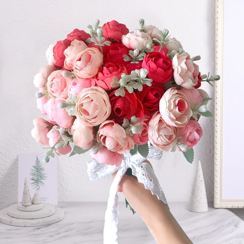 Spalvotų Arbatos Rožės vazos, namų dekoravimo reikmenys netikrą daisy plastikinių gėlių vestuvių dekoratyvinis Dirbtinės gėlės pigiai