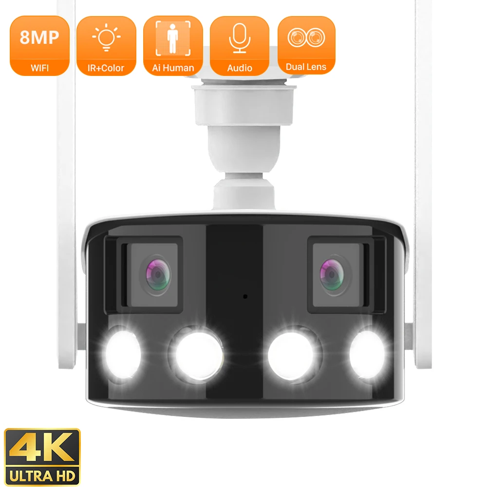 4K 8MP WI-fi IP Kamera, Dual Lens Lauko 180° Plataus Kampo Panoraminis Fotoaparatas Smart Home 4MP Žmogaus Aptikti Saugumo VAIZDO Kamera ICSEE