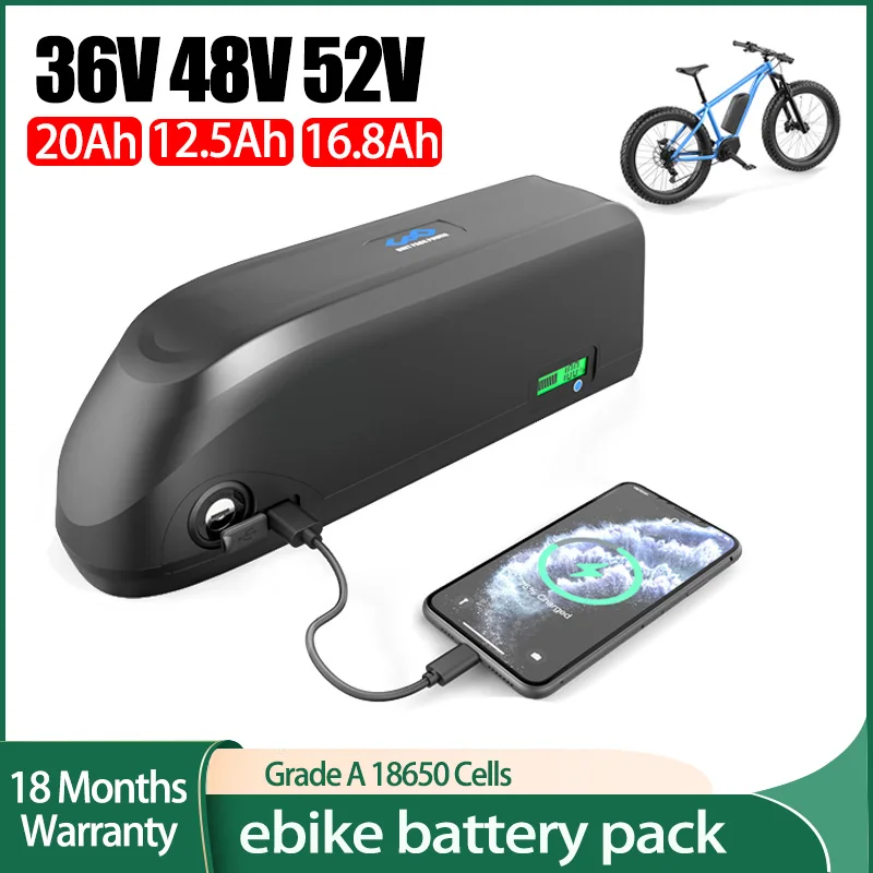 UPP ebike baterija 36V15AH 48V 20AH/52V 12.5 AH 16.8 AH 18650 Ličio Baterija, Su USB, Elektros dviratis, Elektrinis Motoroleris
