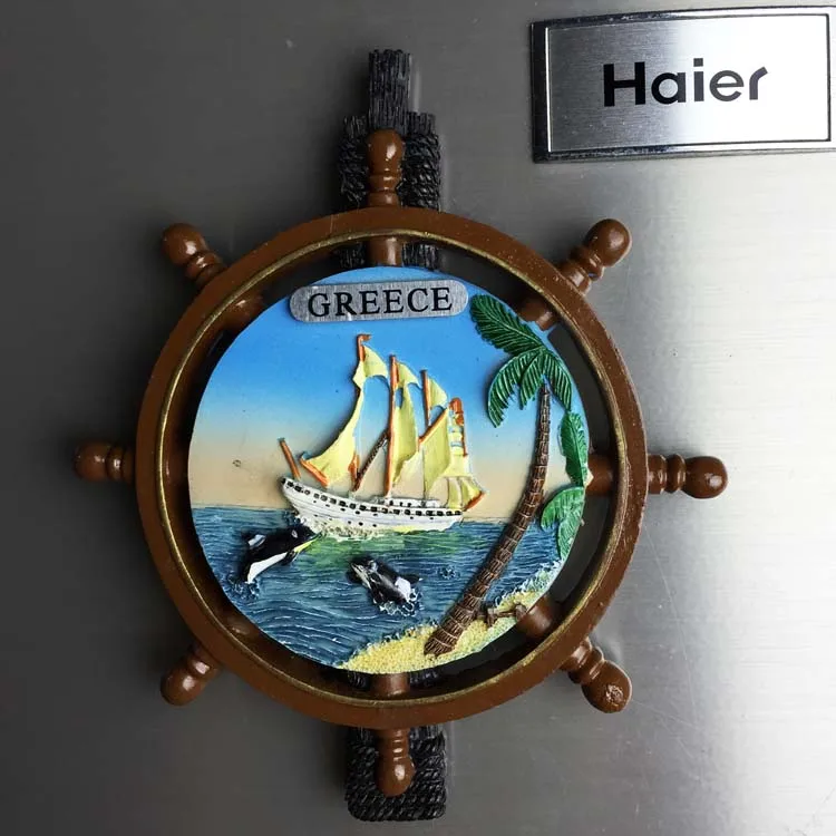 Viduržemio jūros regiono stiliaus graikijos turizmo atminimo magnetas šaldytuvas su specialiųjų valtis vairo Šaldytuvas Magnetai