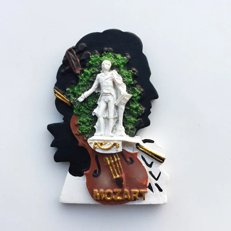 QIQIPP Austrija Suvenyrų 3D Mozart Skulptūra Rankomis Dažyti Magnetas Šaldytuvas Magnetas