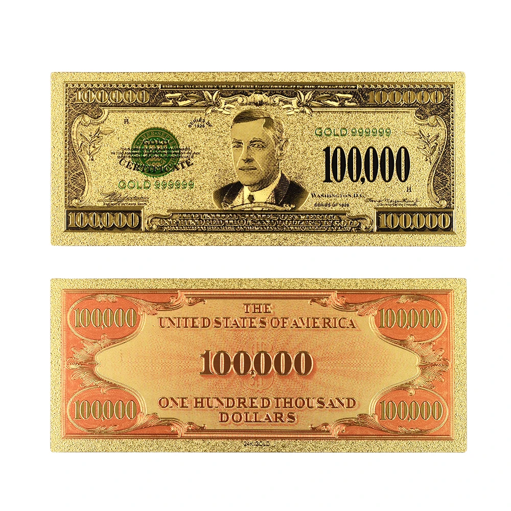 1934 Metų JAV 24k Aukso Banknotai, Aukso spalvos Mums Šimtą Tūkstančių Dolerių Kolekcijas, banknotus, Valiutos Padirbtų Pinigų