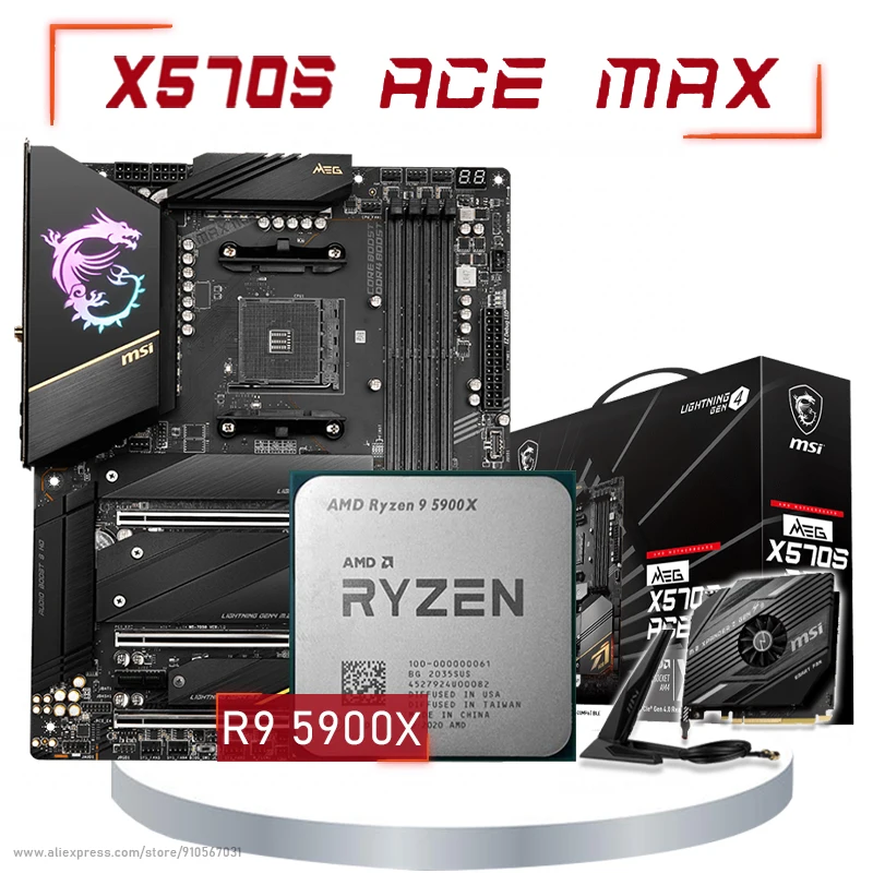 AMD Ryzen 9 5900X Combo MSI MEG X570S ACE MAX Žaidimų Plokštė Combo Ryzen Rinkinys AM4 Rinkinys AMD X570 Mainboard Nustatyti 5900X X570 Naujas