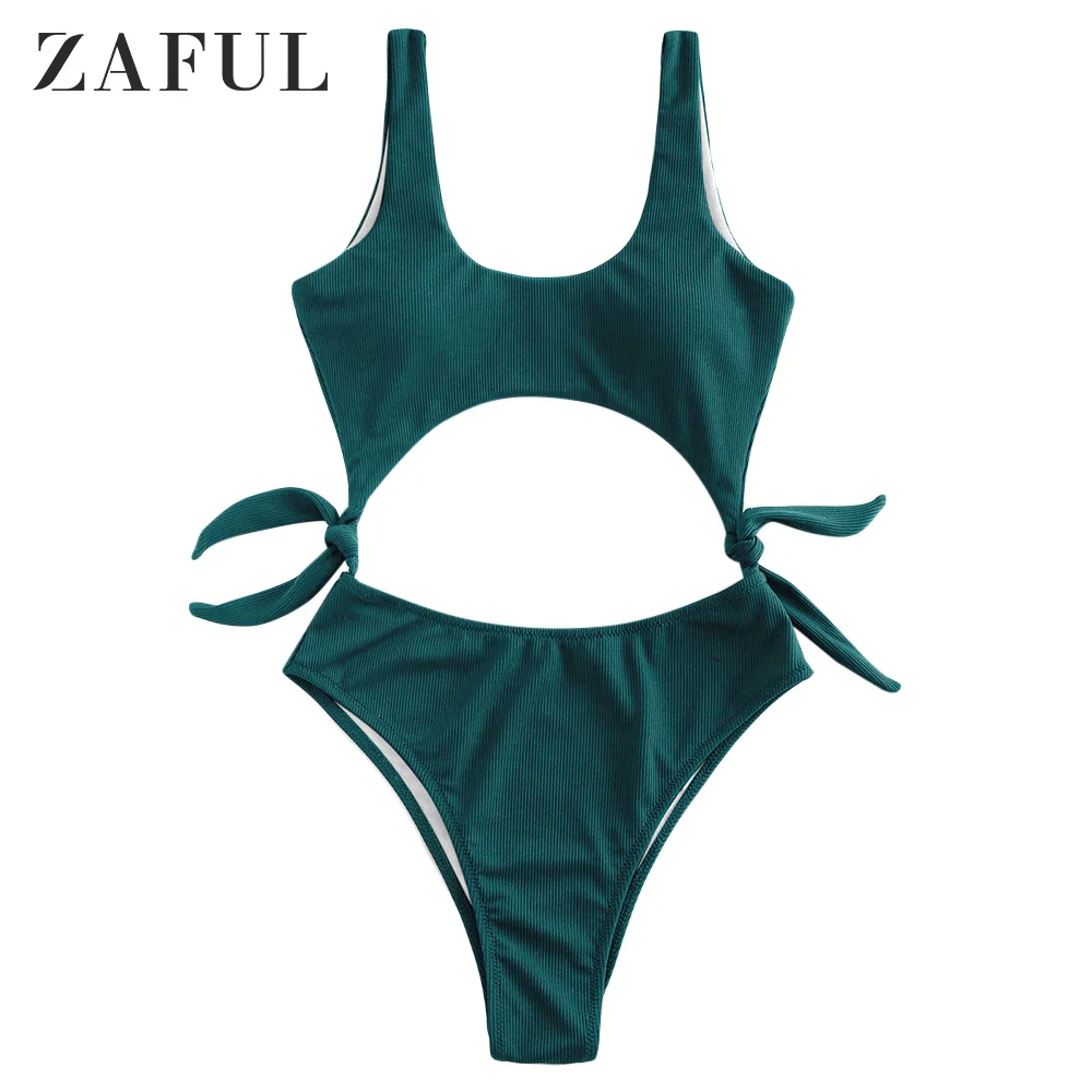 ZAFUL Briaunoti Pusėje Mazgas Išpjovą vientisas maudymosi kostiumėlis Moteriškas Bikini Komplektas 2 vnt Plaukimo Paplūdimio Maudymosi Kostiumas