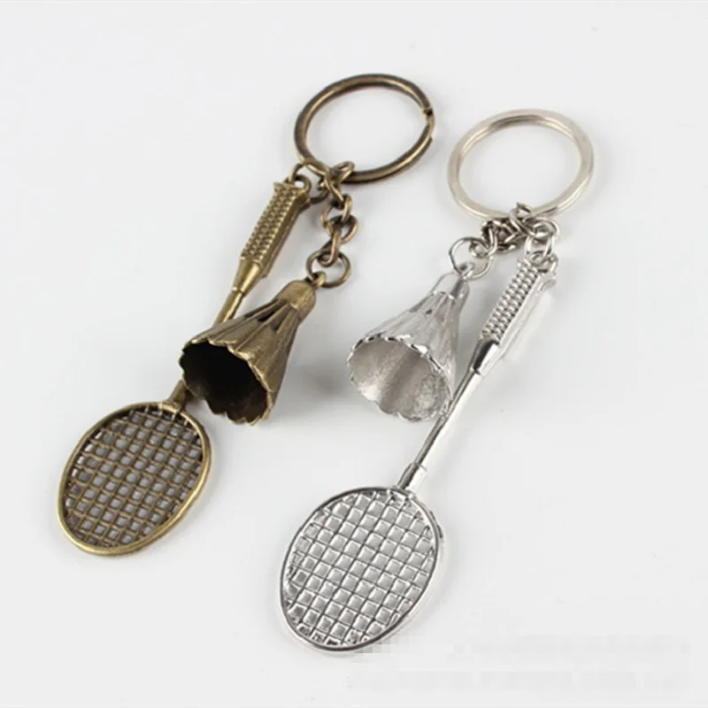 Moteris Vyrų Antikvariniai Bronzos, Sidabro Spalvos Metalo Badmintono Raketės Keychain Madinga Mielas Mini Keychain Automobilių Sporto Raktų Žiedas llaveros