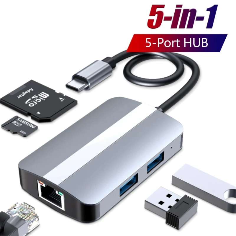 USB C Hub Su 100Mbps Rj45 Tinklo Prievadą, PD 3.0 5Gbps TF, SD Kortelės Lizdą, Splitter, kad 