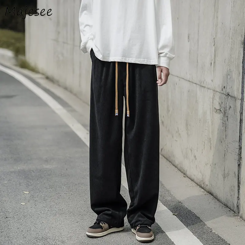 Vyrai Atsitiktinis Kelnės Velvetas Streetwear Gražus Tiesiai Baggy S-3XL Japonijos Mados korėjos Stilingas Prašmatnus Visas rungtynes, Paaugliams Kietas