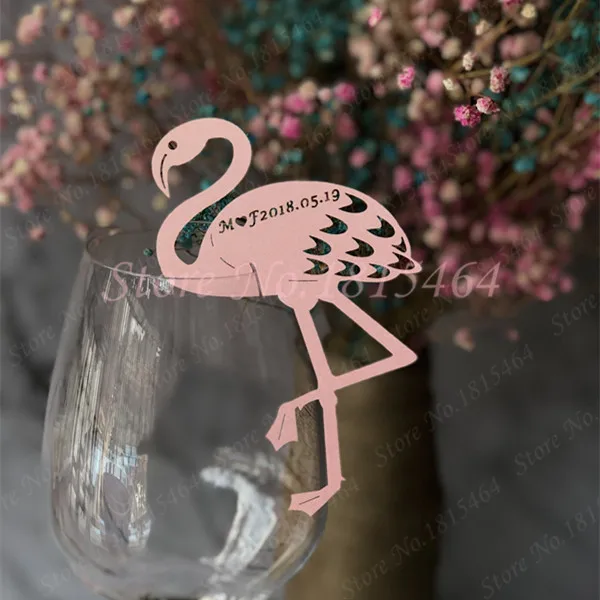60pcs Flamingo Vyno taurė Kortelių Pritaikymas Pavadinimas Lentelės Vietą Pavadinimas Invit Kortelės, Vestuvių Valentino Diena Beach Party Apdaila
