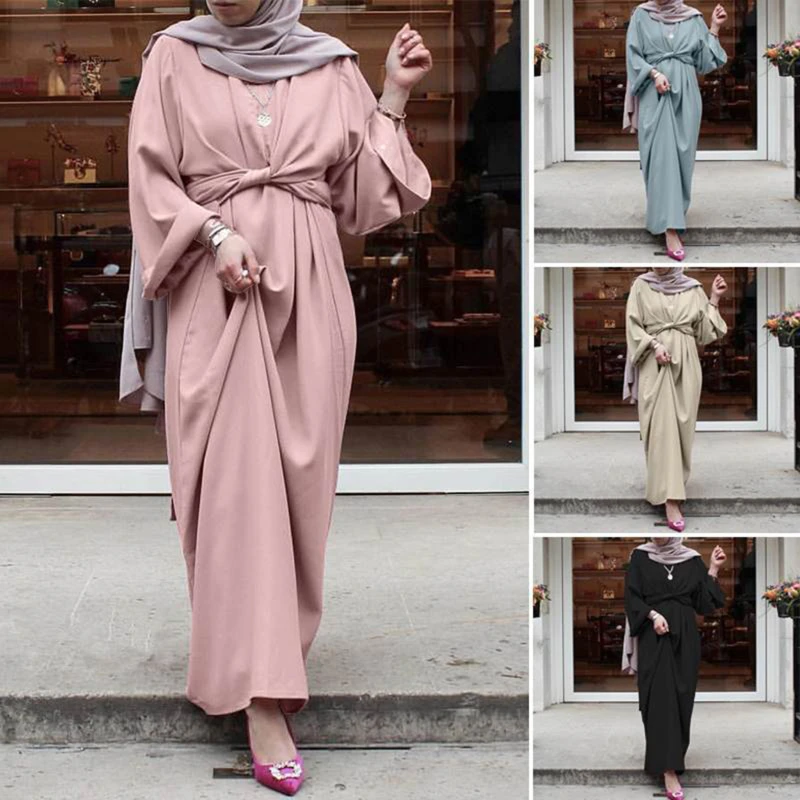 Musulmonų Mados Hijab Ilgos Suknelės Moterims Su Varčias Vientisos Spalvos Islamas Drabužių Abaja Afrikos Suknelės Moterims Musulman Djellaba