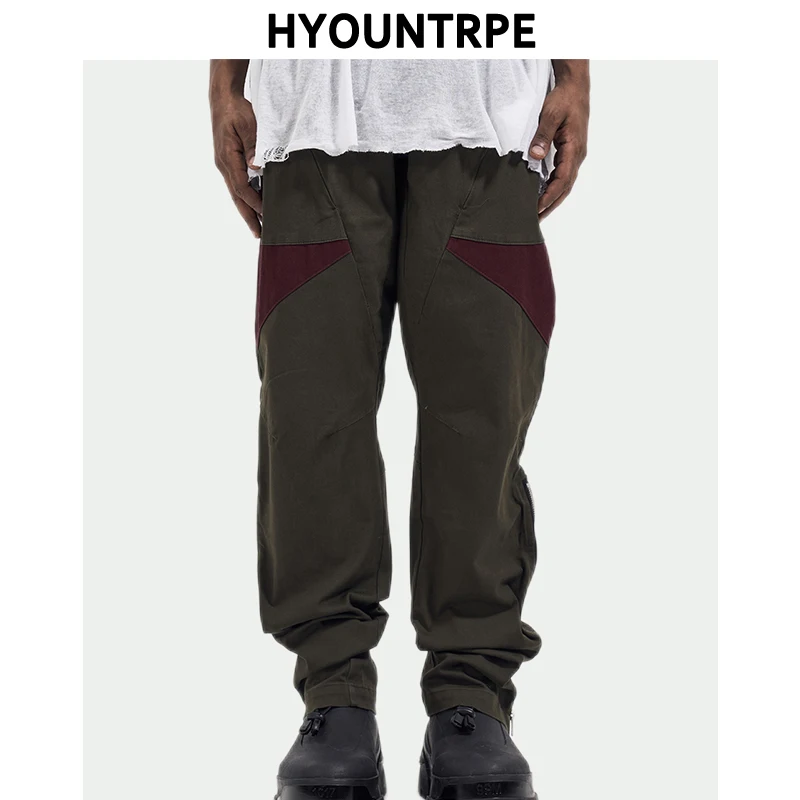 Hip-Hop Retro Kelnės Krovinių Tiesiai Pants Mens Kratinys Pusėje Užtrauktukas Harajuku Streetwear Poilsiu Vyrų Atsitiktinis Palaidų Medvilnės Kelnės