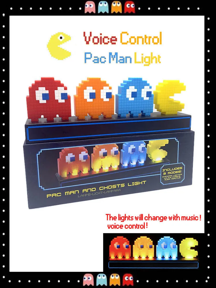 LED Pac Man Pikselių Naktį Šviesos Balso Kontrolės USB Powered Žaidimo Piktogramą Vaizdo Iliuzija Lempos Pacman Gimtadienis Vaikams 