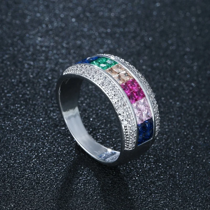 Populiarus sidabro padengtą cirkonis žiedo spalva full diamond moterų perlas žiedas vinjetė