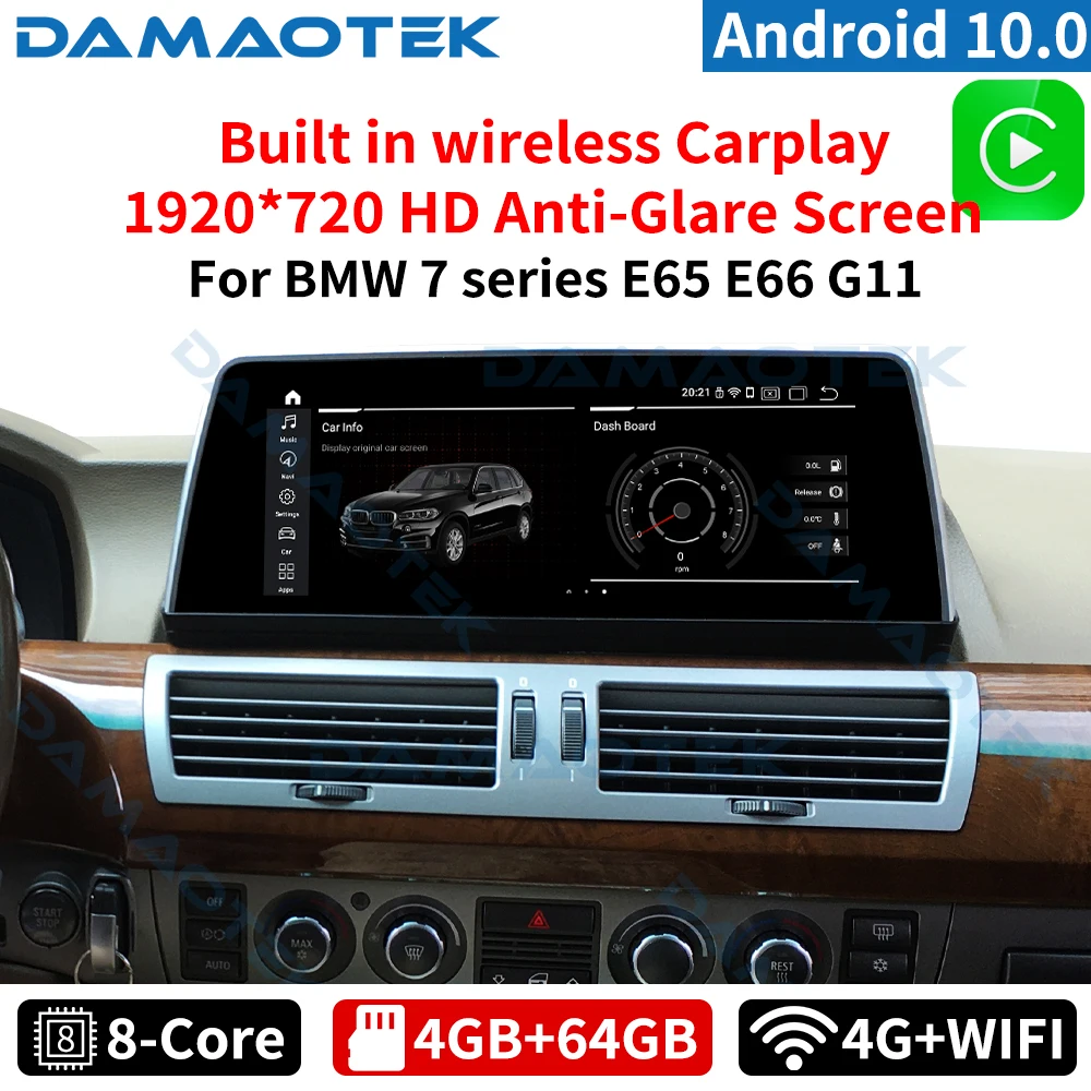 DamaoTek Android 10.0 10.25 colių Automobilio radijo ekrano BMW 7 Serijos E65 E66 G11 2004-2020 automobilio multimedijos planšetinį kompiuterį carplay