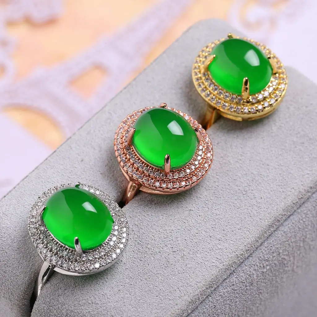 Mados Moterų Keturi Letena Kiaušinio Formos Green Crystal Žiedą, Paprasta Apdaila Cirkonis Reguliuojamas Žiedo Elegantiškas Moterų Vestuvių Papuošalai