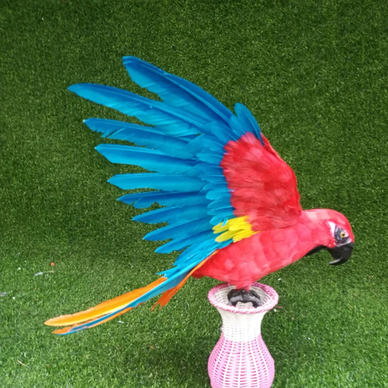 big red&blue parrot žaislas plastikiniai& plunksnų modeliavimas paukščių modelis dovana, apie 50x65cm