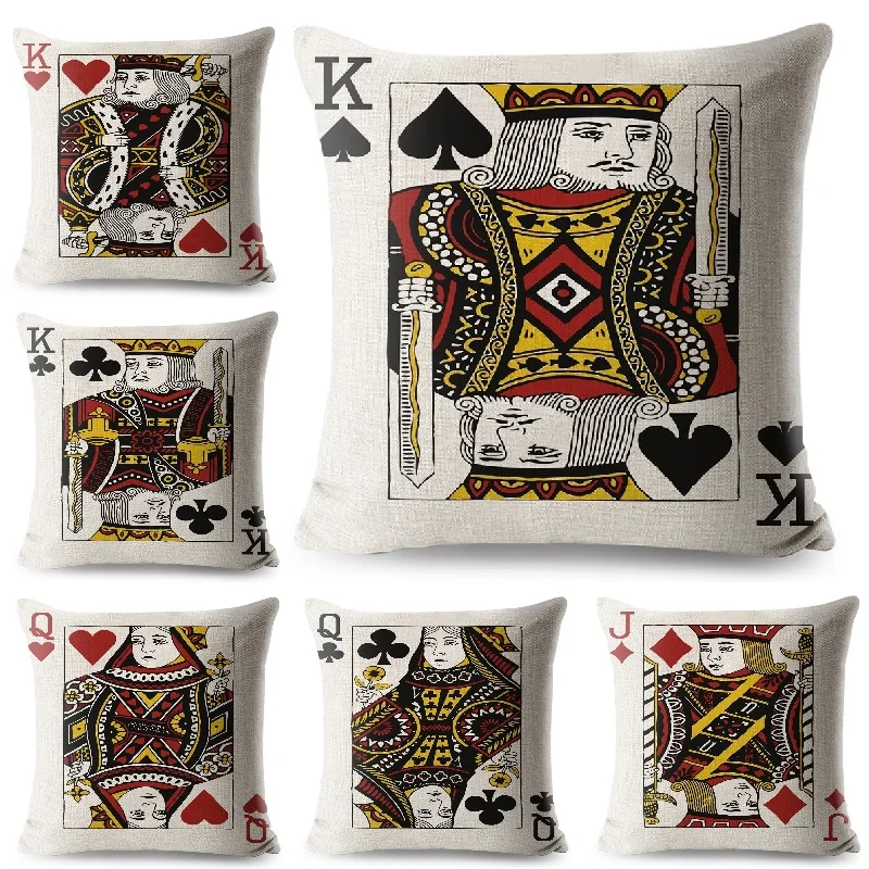 Pokerio Pagalvėlė Padengti Karalius, Karalienė ir Jack Spausdinti Pagalvę Padengti Gyvenamasis Kambarys su Sofa-Dekoratyvinis Mesti Pagalvę Namų Puošybai Užvalkalas