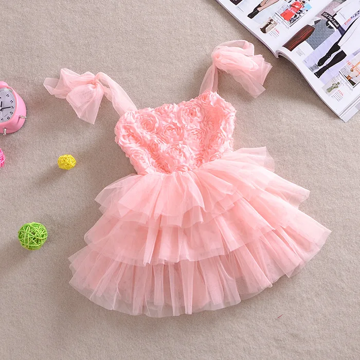 Skurdus Pink Gėlių Vaikai Mergina Dress Levandų Rozetės Viršų Ruffles Princesė Vaikus, Drabužiai Vaikams Mergaitė Grupė Dress
