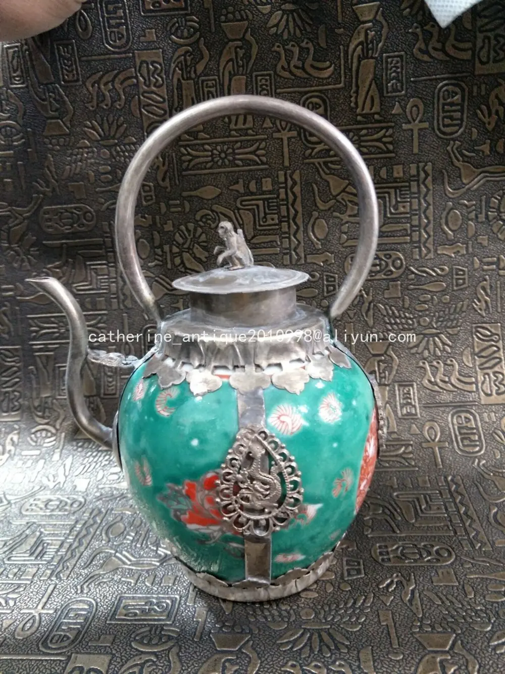 Labai reti Čing Dinastija sidabro ir procelain arbatinukas,monky,su marku,Nemokamas pristatymas