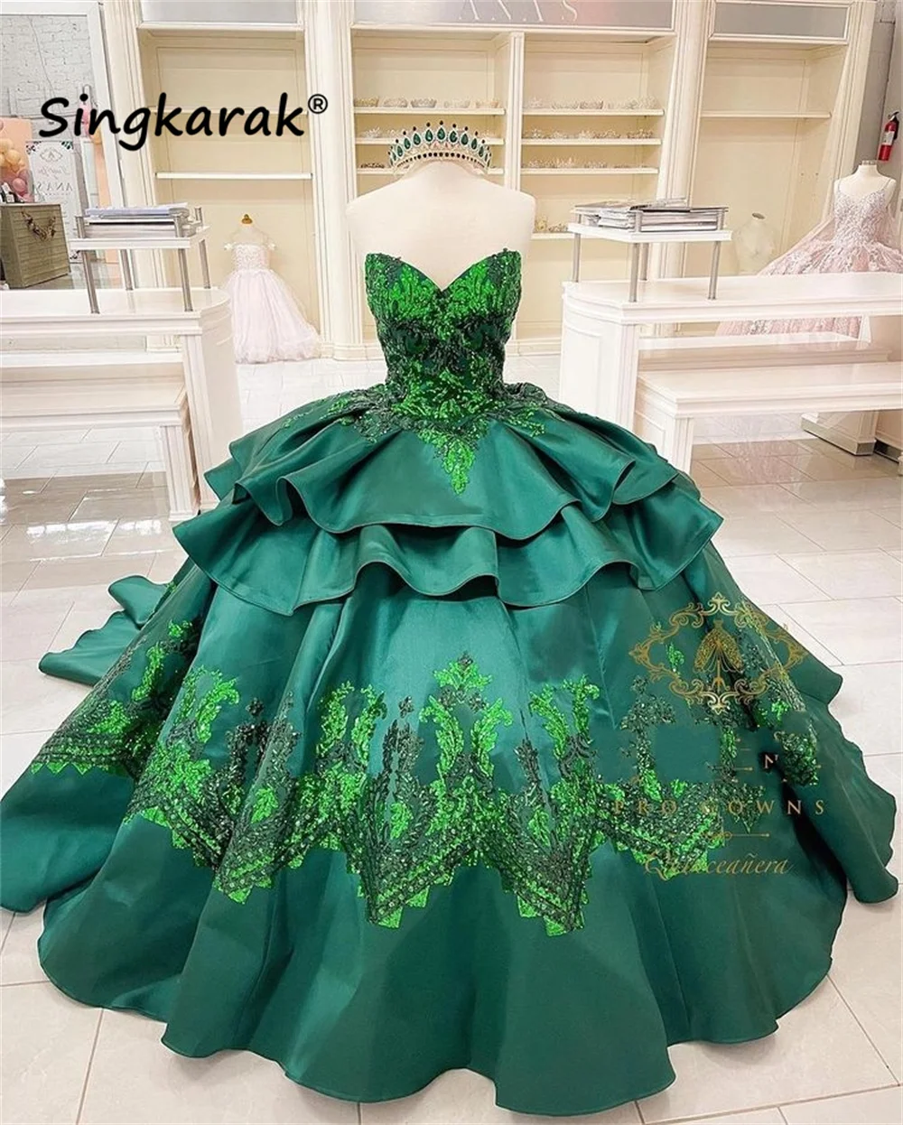 Prabanga Žalia Blizgančių Kamuolys Suknelė Quinceanera Suknelės Blizgančiais Aplikacijos Saldus 16 Suknelės Vestido De 15 Anos XV Užsakymą
