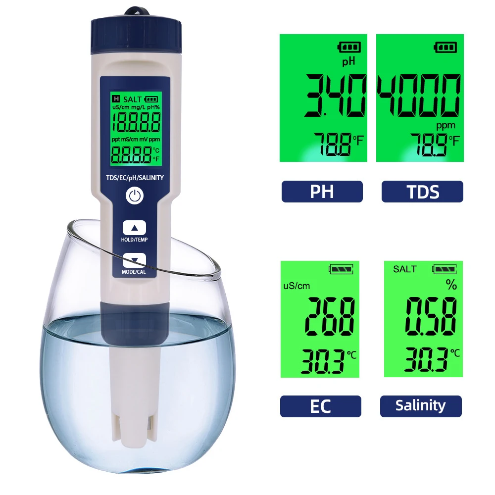 5 in 1 pH EB TDS druskingumo, temperatūros vandens, maisto ir gėrimų druskingumas akvariumas jūros vandens ATC vandens kokybės detektorius