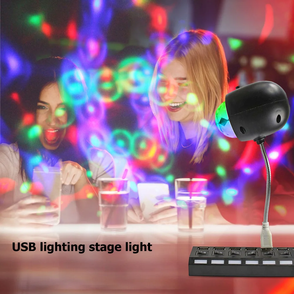 W530 USB LED Scenos Šviesos Spalvinga Sukasi Kristalų Magija Kamuolys Lempa DJ Disco Šalies Išvaizdos, Apvalios ir Kvadratinės Režimas