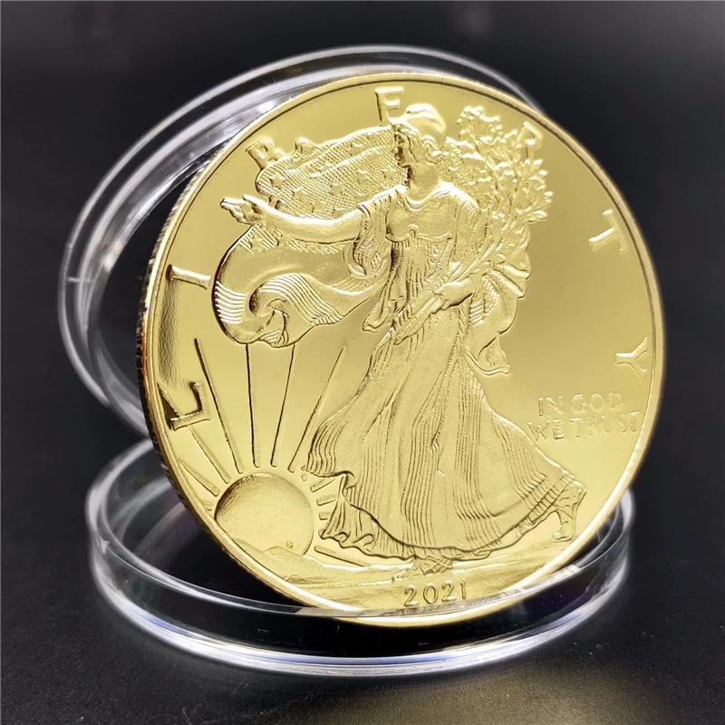 2011-2021 Metais 40mm *3mm Auksu Reljefo Laisvės Statula Erelis Yang Progines monetas, Amatų Kolekcionuojamų Namų Puošybai