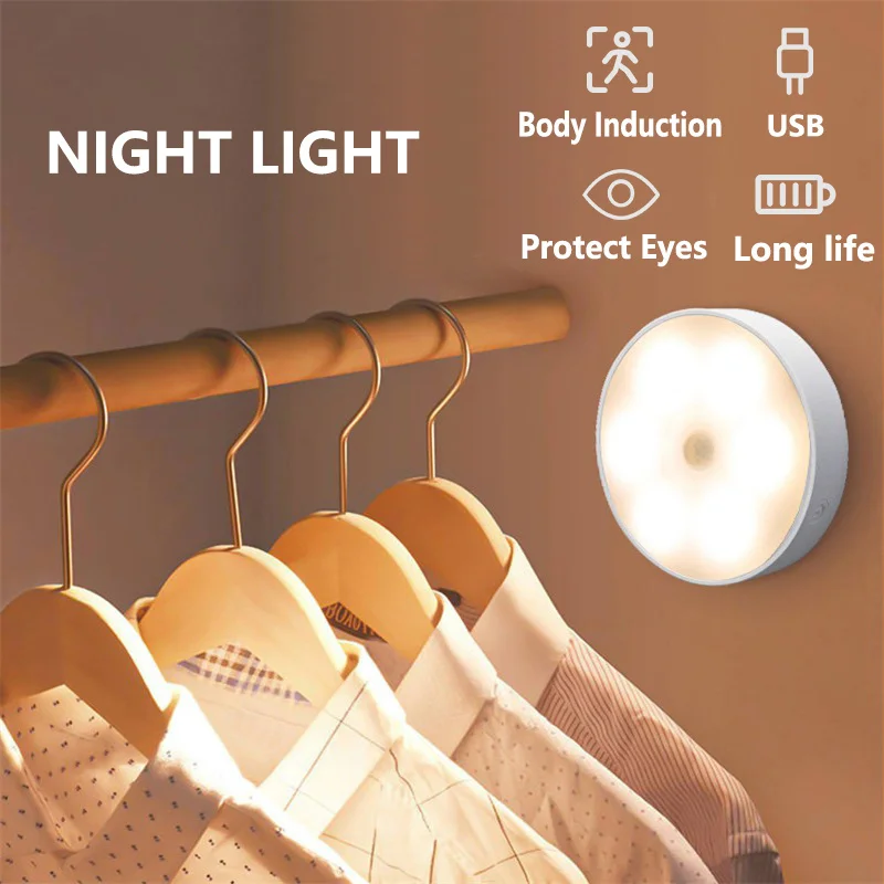 LED Nakties Šviesos Pagal Kabineto Judesio Jutiklio Šviesos USB Įkraunamas Belaidis Jutiklis Nakties Žibintas, Miegamojo Laiptų Koridoriuje, Dekoras