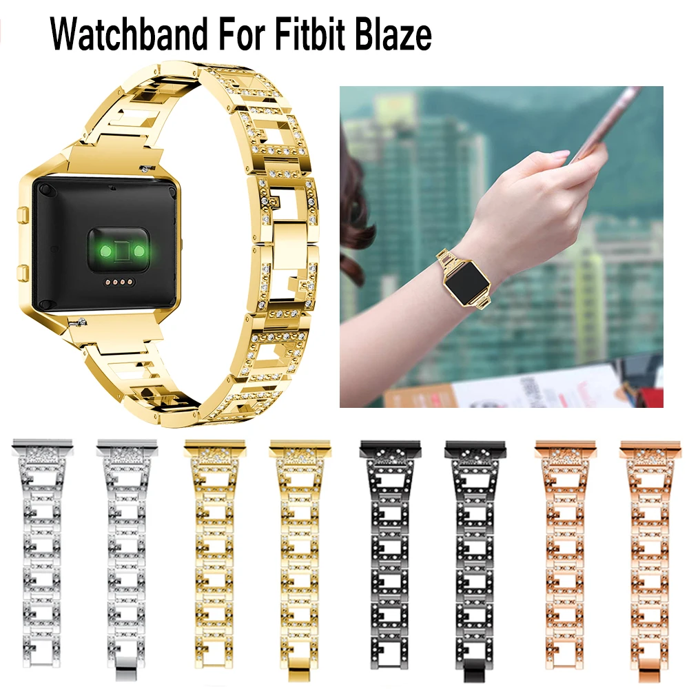Prabanga kalnų krištolas, nerūdijančio plieno, dirželiai watchband su rėmu Fitbit Blaze smartwatch dirželio pakeitimo apyrankę Priedai