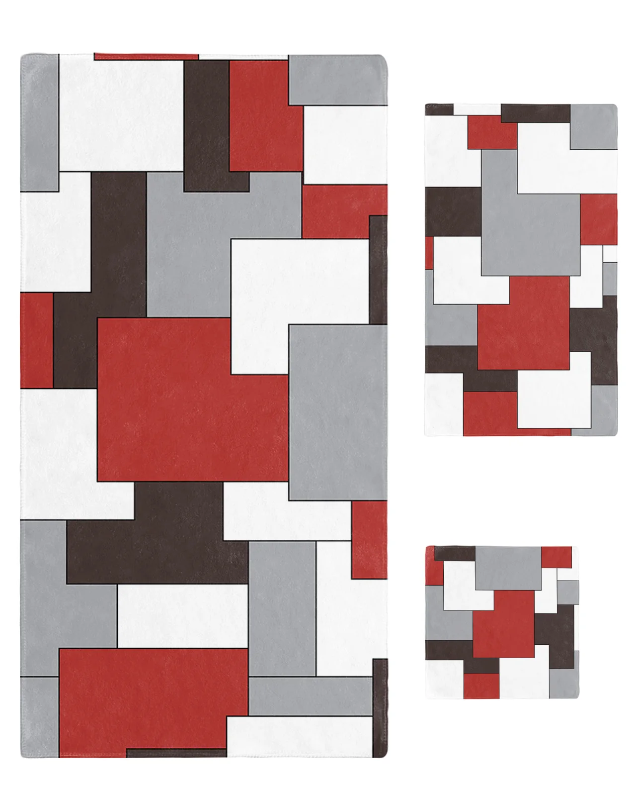 Vidurio Amžiaus Abstrakčių Geometrinių Klasikinis Raudonas Mikropluošto Rankšluostis Nustatyti, Vonios Rankšluostis Dovanų Rinkinys Veido Rankšluostį Paplūdimio Rankšluosčiai Vonios kambarys 3pcs Rinkinys