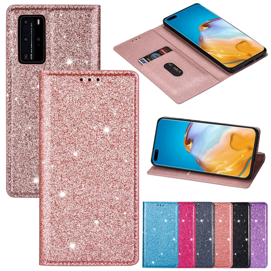 Howanni Piniginės Blizgučiai Bling Odos Flip Case For Huawei P40 30 P20 P smart 2019 Mate 20 10 Pro Y7 Y6 2019 Garbę 10i 10 20 lit