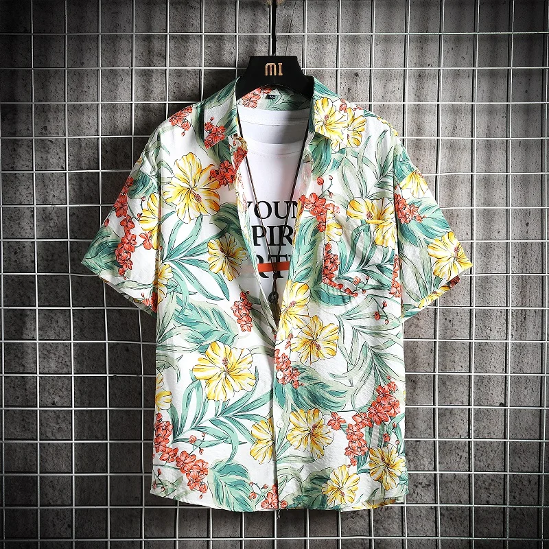 Havajų Marškinėliai Vyrams Gėlių Spausdinti Marškinėliai Paplūdimys Vintage Marškinėliai Vyrams Trumpomis Rankovėmis Vasarą Korėjos Palaidinė Prarasti Jaunimo Vyrų Hemden Herren