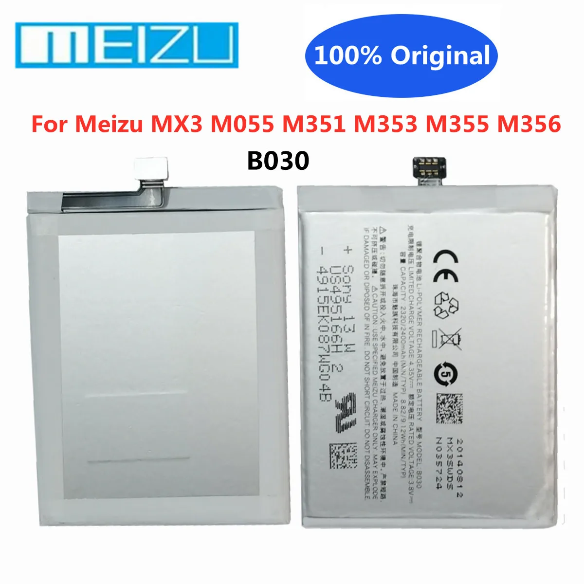 NAUJAS Originalus B030 mobiliojo Telefono Bateriją Meizu MX3 M055 M351 M353 M355 M356 Įkraunama Pakeitimo Baterija Baterijos
