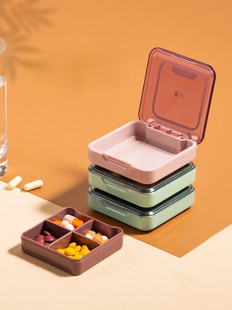 Nešiojamų Medicina Dėžutė su Dangteliu Mini Uždaromos Dulkėms Tabletes Balionėlis Saugojimo Bylos Kelionės Tinklai 4 Tabletės Sub-box Narkotikų Bakas