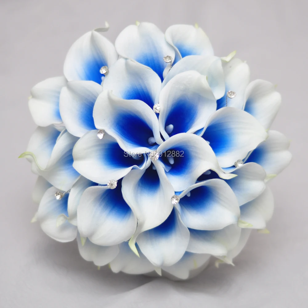 2020 m. Naujo dizaino Royal blue calla lily gėlių kompozicijų vestuvių puokštė ir vidaus apdaila