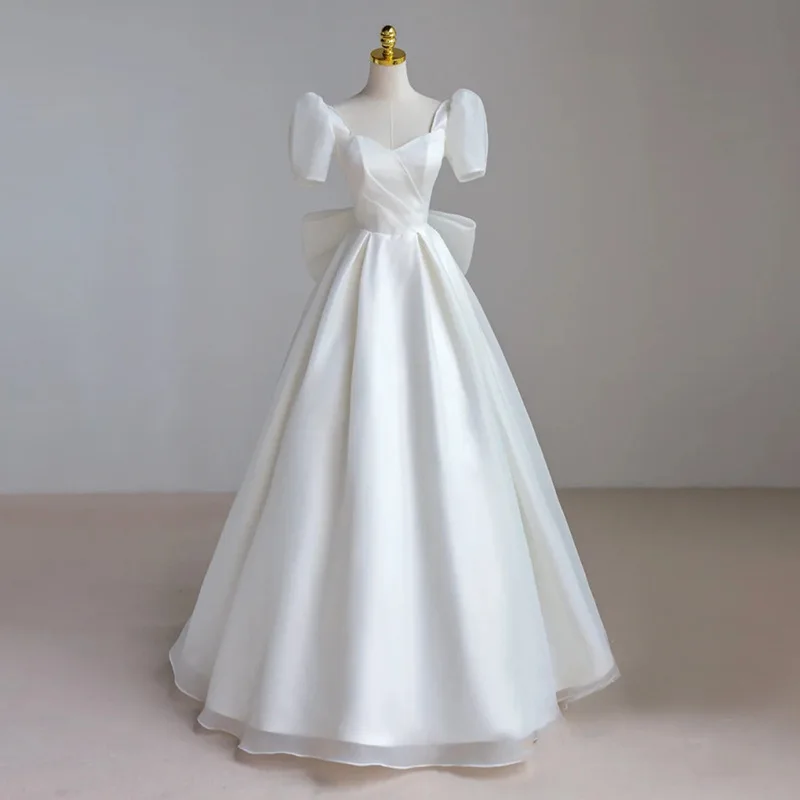Prancūzijos Šviesos Satino Vestuvių Suknelė Naujas Didelis Drugelis Pokylių Suknelės Paprasta Boho Vestuvinė Suknelė