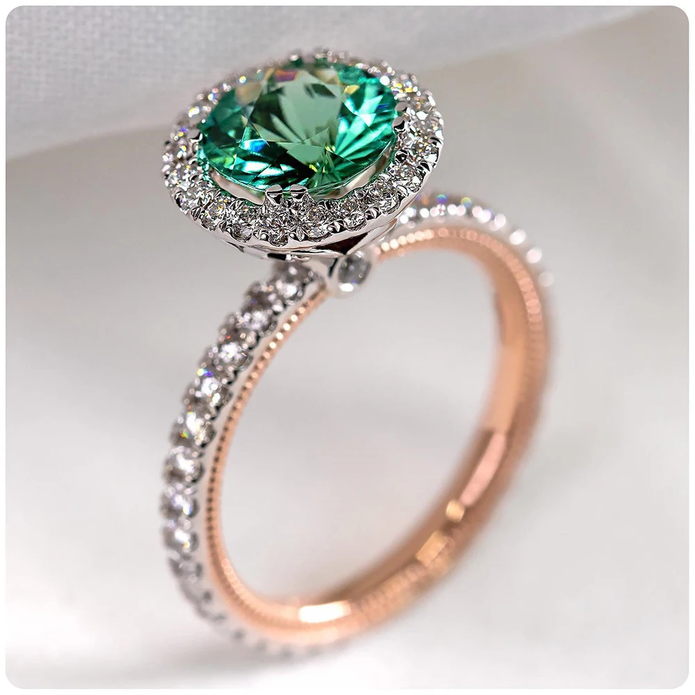 Mada, Prabanga, Nagų Dizainas, Green Crystal Cirkonis Žiedas Moterims Vestuvių Papuošalai Unikalūs Dvi Tonas Stiliaus Elegantiškas Moterų Sužadėtuvių Žiedai