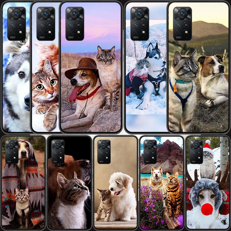 Kačių ir šunų Telefoną Atveju Xiaomi Redmi K40 Pro 10 Premjero 10A, 10C 10X 9 9A 9C 9T 8 8A 7, 7A 6 6A S2 K30 K20 Padengti Shell Coque