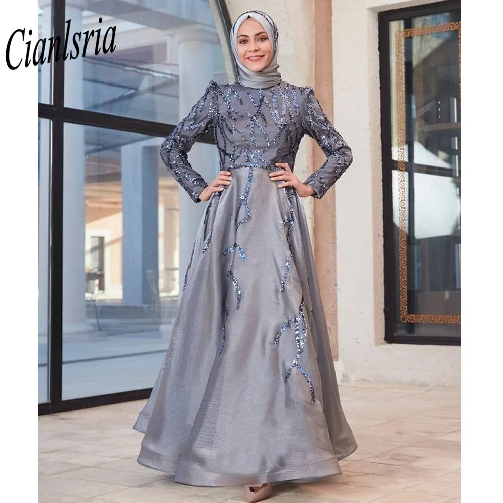 Musulmonų Pilka Su Traukiniu Vakaro Suknelės Chalatai Prabanga Duobute Undinė Elegantiška Moteris Šalis Nešioti