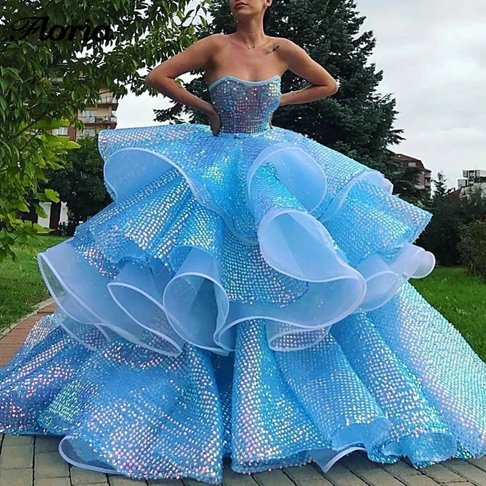 Princesė Reljefiniai Mėlyna Oficialų Prom Chalatai 2020 Chalatas De Soiree Abendkleider Ilgas Šalis Suknelė Dubajus Arabų Moterų Vakarinės Suknelės Aibye