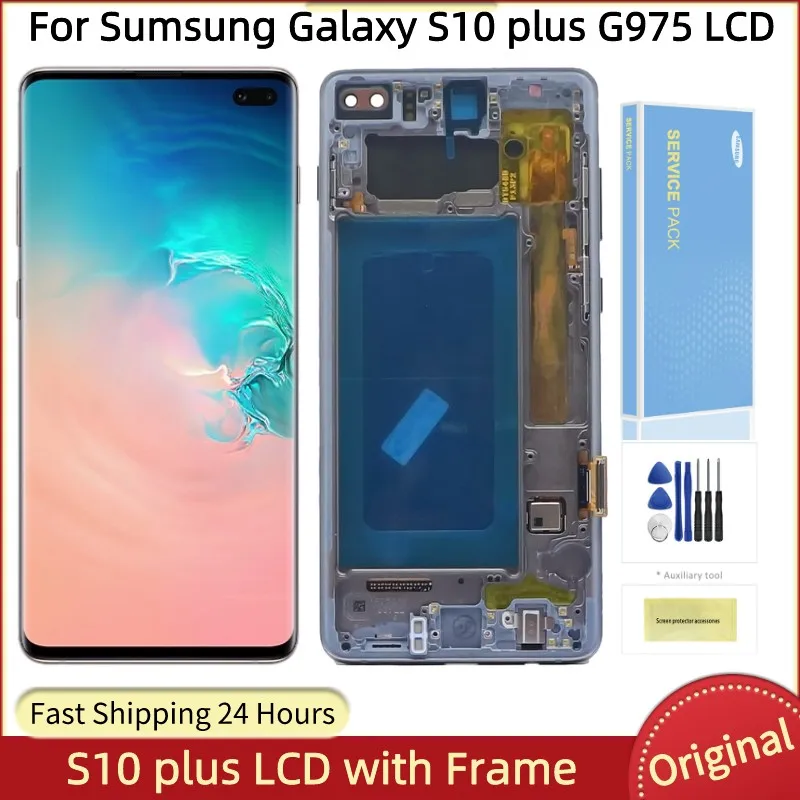 100%ORIGINALUS AMOLED skystųjų kristalų (LCD SAMSUNG Galaxy S10 plius G975 LCD Ekranas Jutiklinis Ekranas su Frame skaitmeninis keitiklis Surinkimas Su Juodu Tašku